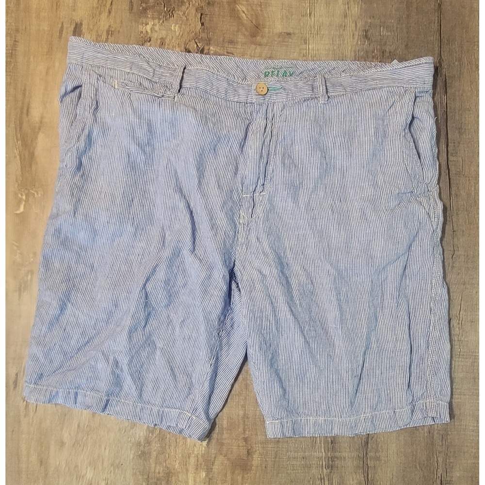 Tommy Bahama Relax Mens 42 Blue White Pinstripe 100% Linen Shorts Seersucker EUC